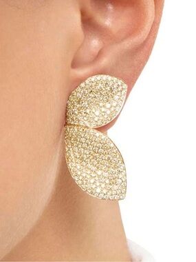 Gold Pavé Double Leaf Drop Earrings